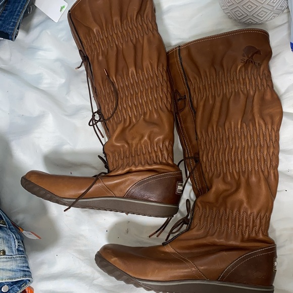 Sorel Women's Brown Firenzy Ruched NL1656-256 Leather Lace Up Winter Boots Sz 8 - Picture 3 of 14